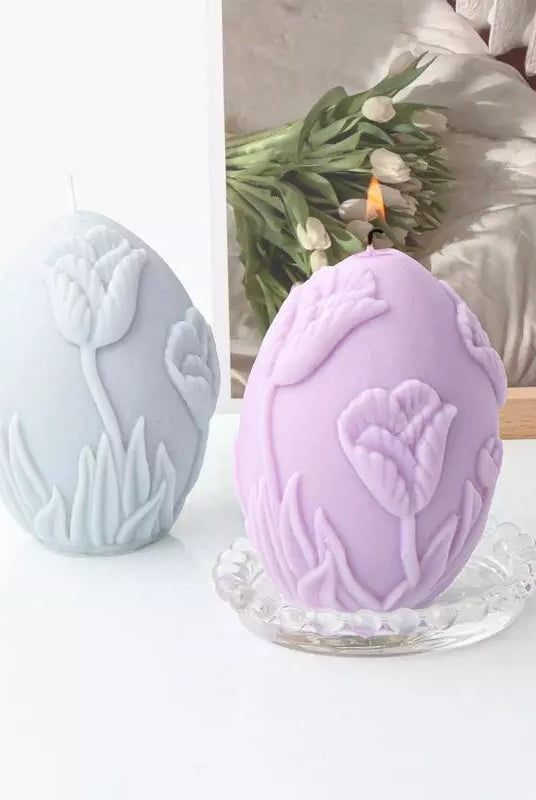 Floral Egg Candle Moulds 7 - Silicone Mould, Mold for DIY Candles. Created using candle making kit with cotton candle wicks and candle colour chips. Using soy wax for pillar candles. Sold by Myka Candles Moulds Australia