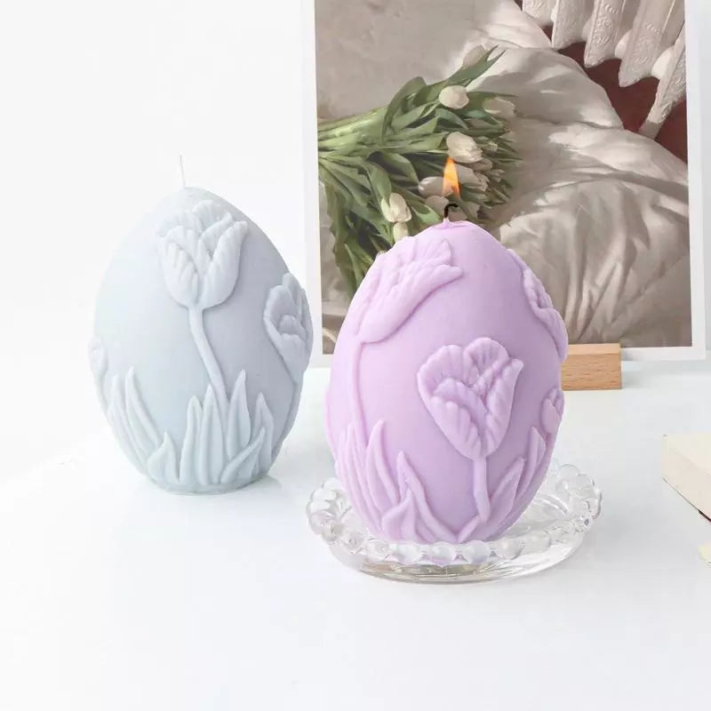 Floral Egg Candle Moulds 7 - Silicone Mould, Mold for DIY Candles. Created using candle making kit with cotton candle wicks and candle colour chips. Using soy wax for pillar candles. Sold by Myka Candles Moulds Australia