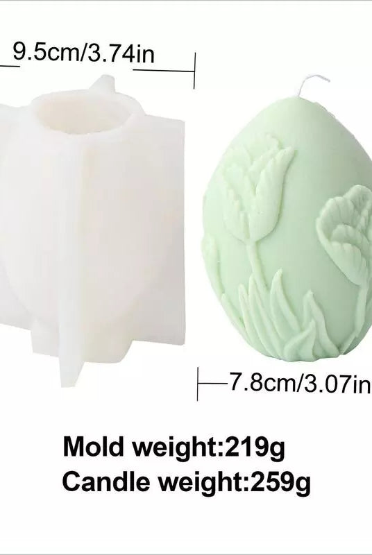 Floral Egg Candle Moulds 10 - Silicone Mould, Mold for DIY Candles. Created using candle making kit with cotton candle wicks and candle colour chips. Using soy wax for pillar candles. Sold by Myka Candles Moulds Australia