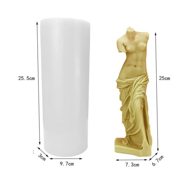 Venus Candle Mould (XL) 5 - Silicone Mould, Mold for DIY Candles. Created using candle making kit with cotton candle wicks and candle colour chips. Using soy wax for pillar candles. Sold by Myka Candles Moulds Australia