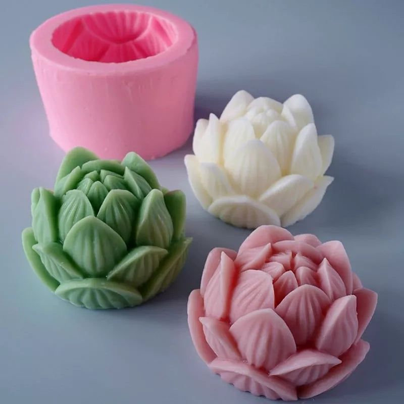 Lotus Candle Moulds 7 - Silicone Mould, Mold for DIY Candles. Created using candle making kit with cotton candle wicks and candle colour chips. Using soy wax for pillar candles. Sold by Myka Candles Moulds Australia