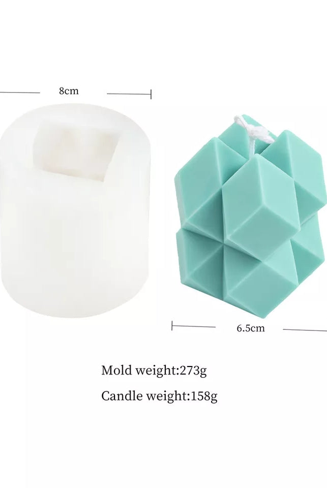 Sharp Cube Candle Mould 5 - Silicone Mould, Mold for DIY Candles. Created using candle making kit with cotton candle wicks and candle colour chips. Using soy wax for pillar candles. Sold by Myka Candles Moulds Australia