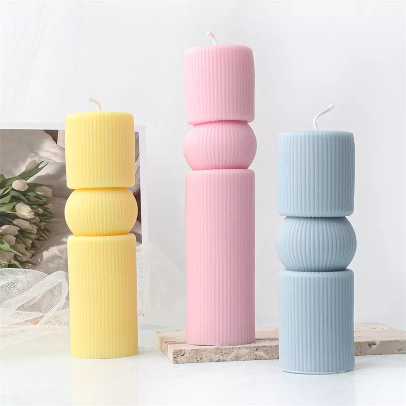 Cylindrical Column Candle Moulds 1 - Silicone Mould, Mold for DIY Candles. Created using candle making kit with cotton candle wicks and candle colour chips. Using soy wax for pillar candles. Sold by Myka Candles Moulds Australia