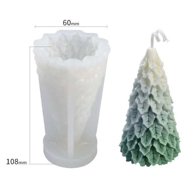 Fir Christmas Tree Candle Moulds 8 - Silicone Mould, Mold for DIY Candles. Created using candle making kit with cotton candle wicks and candle colour chips. Using soy wax for pillar candles. Sold by Myka Candles Moulds Australia