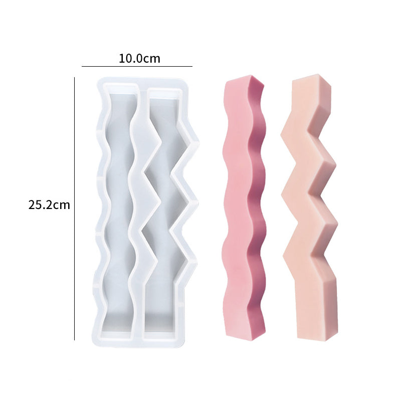 Zigzag & Wavy Candle Mould 5 - Silicone Mould, Mold for DIY Candles. Created using candle making kit with cotton candle wicks and candle colour chips. Using soy wax for pillar candles. Sold by Myka Candles Moulds Australia