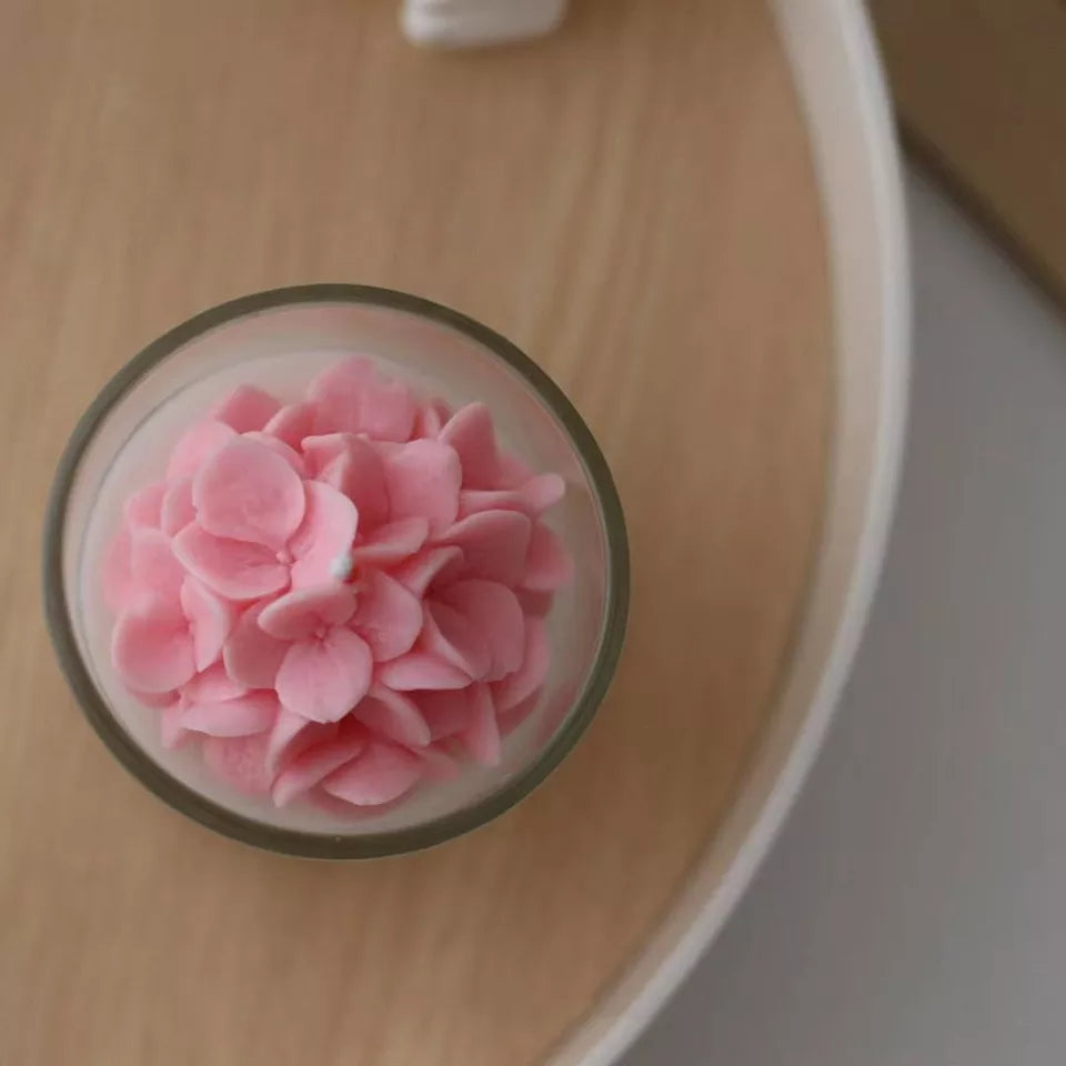 Hydrangea Candle Mould 3 - Silicone Mould, Mold for DIY Candles. Created using candle making kit with cotton candle wicks and candle colour chips. Using soy wax for pillar candles. Sold by Myka Candles Moulds Australia