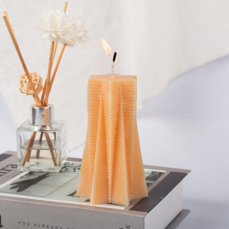 Ribbed Star Pillar Candle Mould 2 - Silicone Mould, Mold for DIY Candles. Created using candle making kit with cotton candle wicks and candle colour chips. Using soy wax for pillar candles. Sold by Myka Candles Moulds Australia