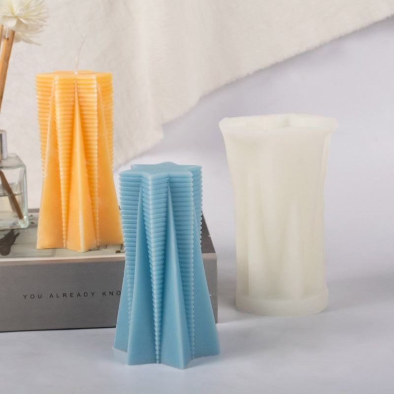 Ribbed Star Pillar Candle Mould 3 - Silicone Mould, Mold for DIY Candles. Created using candle making kit with cotton candle wicks and candle colour chips. Using soy wax for pillar candles. Sold by Myka Candles Moulds Australia