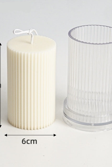Ribbed Pillar Candle Moulds 4 - Silicone Mould, Mold for DIY Candles. Created using candle making kit with cotton candle wicks and candle colour chips. Using soy wax for pillar candles. Sold by Myka Candles Moulds Australia