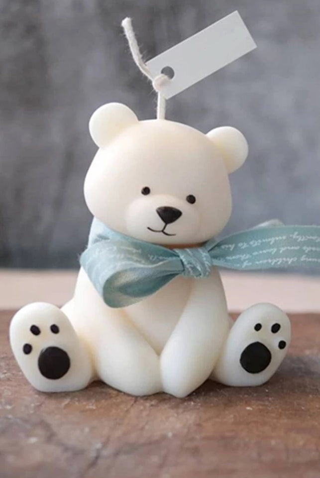 Teddy Bear Candle Mould 5 - Silicone Mould, Mold for DIY Candles. Created using candle making kit with cotton candle wicks and candle colour chips. Using soy wax for pillar candles. Sold by Myka Candles Moulds Australia
