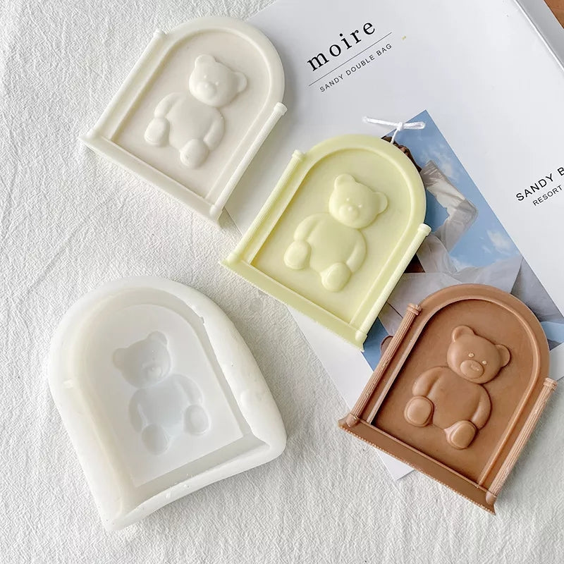 Arch Bear Candle Mould 5 - Silicone Mould, Mold for DIY Candles. Created using candle making kit with cotton candle wicks and candle colour chips. Using soy wax for pillar candles. Sold by Myka Candles Moulds Australia