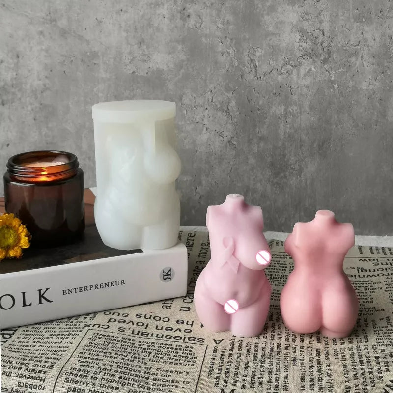 Breast Cancer Voluptuous Body Candle Mould - 10cm 3 - Silicone Mould, Mold for DIY Candles. Created using candle making kit with cotton candle wicks and candle colour chips. Using soy wax for pillar candles. Sold by Myka Candles Moulds Australia