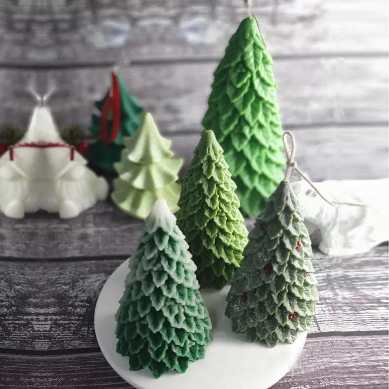 Fir Christmas Tree Candle Moulds 1 - Silicone Mould, Mold for DIY Candles. Created using candle making kit with cotton candle wicks and candle colour chips. Using soy wax for pillar candles. Sold by Myka Candles Moulds Australia