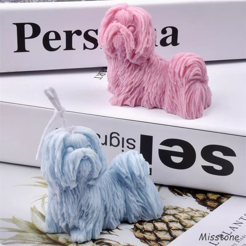 Shih Tzu Candle Mould 1 - Silicone Mould, Mold for DIY Candles. Created using candle making kit with cotton candle wicks and candle colour chips. Using soy wax for pillar candles. Sold by Myka Candles Moulds Australia