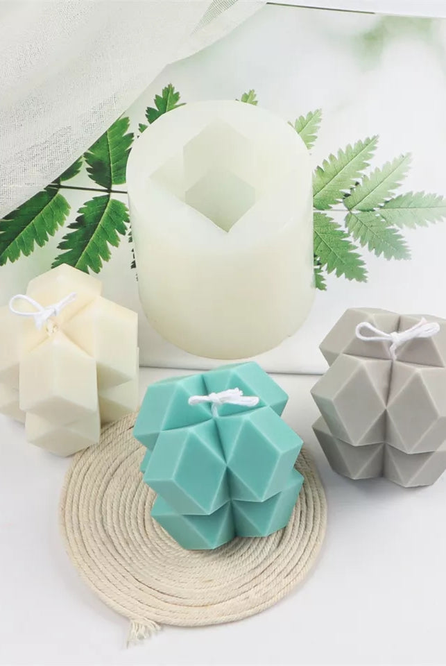 Sharp Cube Candle Mould 4 - Silicone Mould, Mold for DIY Candles. Created using candle making kit with cotton candle wicks and candle colour chips. Using soy wax for pillar candles. Sold by Myka Candles Moulds Australia