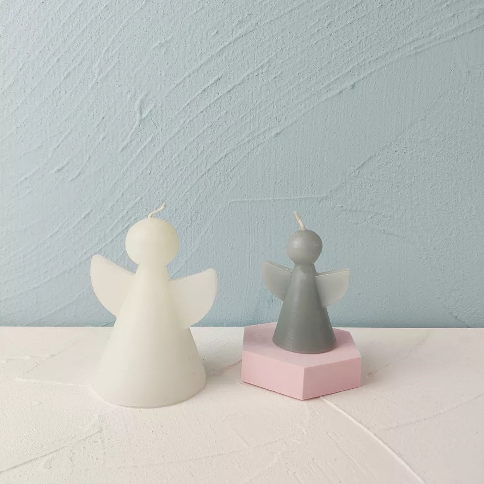 Christmas Angel Candle Mould 2 - Silicone Mould, Mold for DIY Candles. Created using candle making kit with cotton candle wicks and candle colour chips. Using soy wax for pillar candles. Sold by Myka Candles Moulds Australia