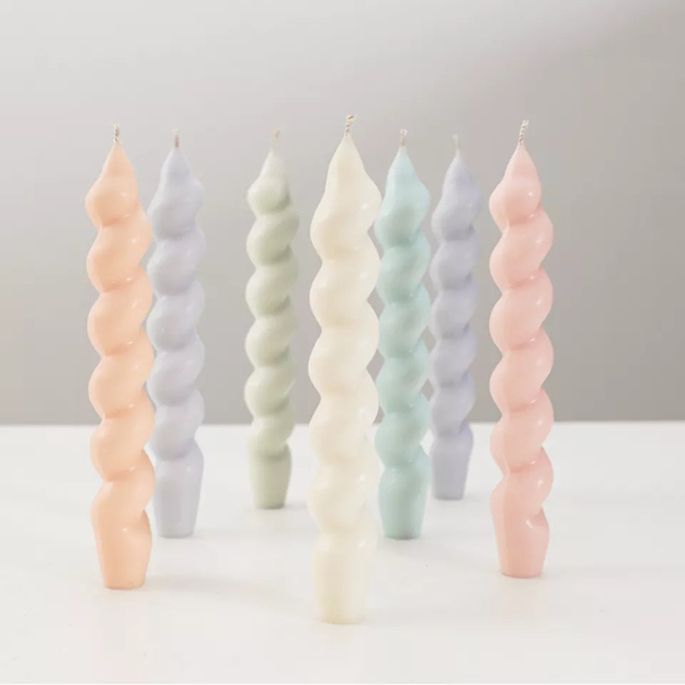 Twisted Pillar Candle Mould 1 - Silicone Mould, Mold for DIY Candles. Created using candle making kit with cotton candle wicks and candle colour chips. Using soy wax for pillar candles. Sold by Myka Candles Moulds Australia