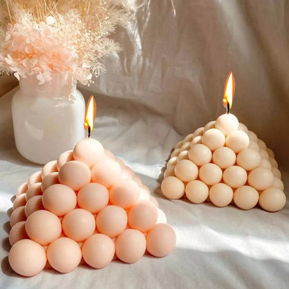 Bubble Pyramid Candle Moulds 0 - Silicone Mould, Mold for DIY Candles. Created using candle making kit with cotton candle wicks and candle colour chips. Using soy wax for pillar candles. Sold by Myka Candles Moulds Australia