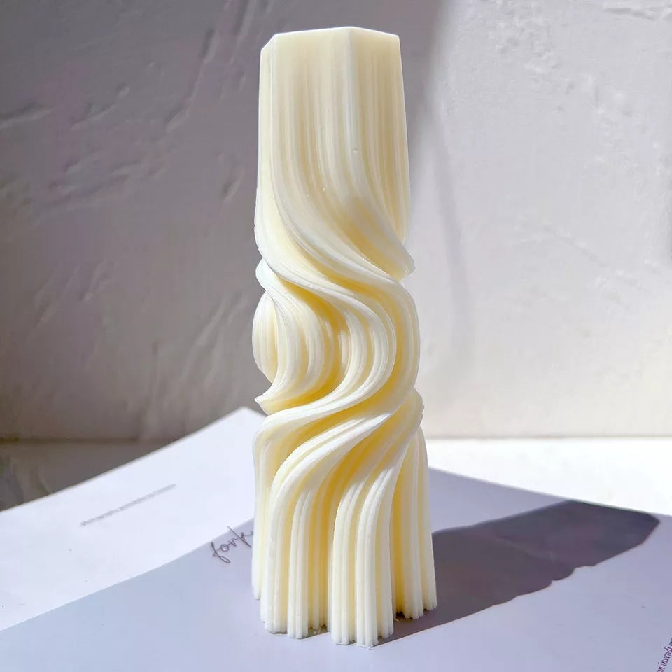 The Abstract Pillar Candle Mould silicone candle mold by MYKA Candles and Moulds, featuring high detail for candle, soap, and baking moulds.