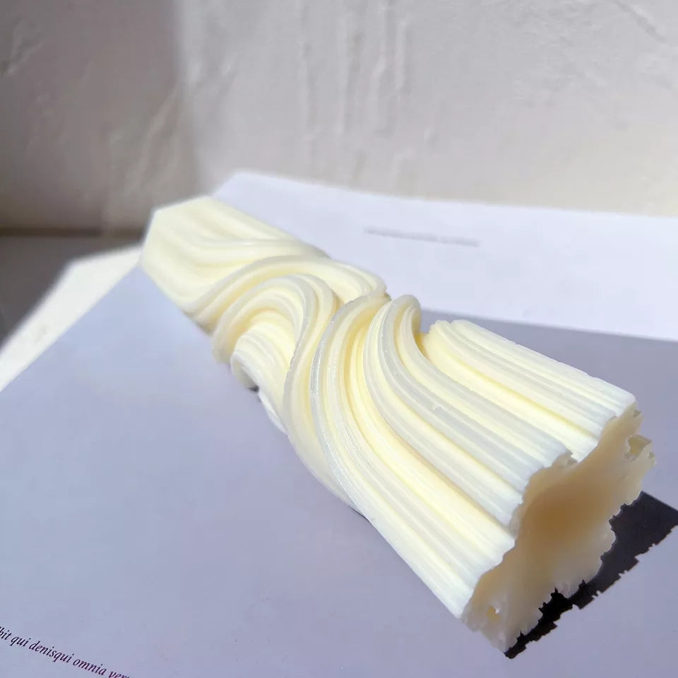 Crafting with the Abstract Pillar Candle Mould silicone candle mould by MYKA Candles and Moulds, also used for soap, resin, and cake moulds.