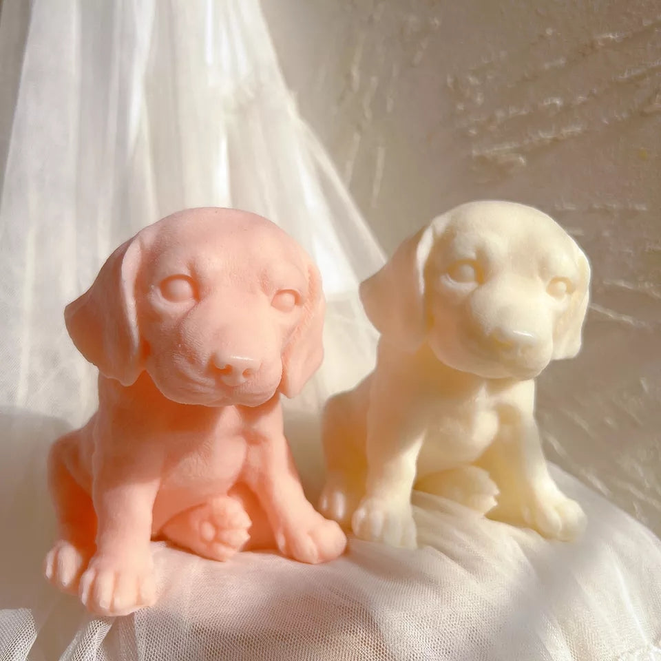 Close-up of the Beagle Puppy Candle Mould silicone candle mould by MYKA Candles and Moulds for soy wax, soap moulds, and baking mould hobbyists.