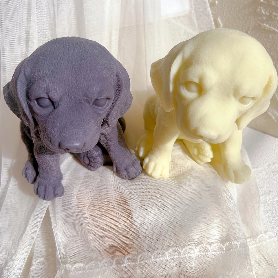 A Beagle Puppy Candle Mould silicone candle mold by MYKA Candles and Moulds, the perfect multipurpose tool for soap, resin, and cake mould casting.