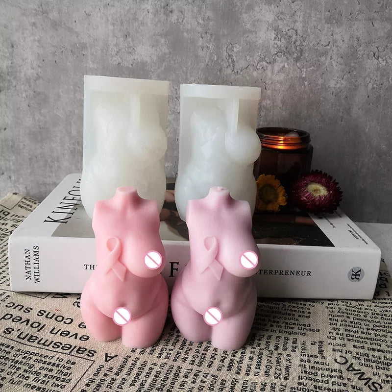 Crafting with the Breast Cancer Candle Mould silicone candle mould by MYKA Candles and Moulds, also used for soap, resin, and cake moulds.