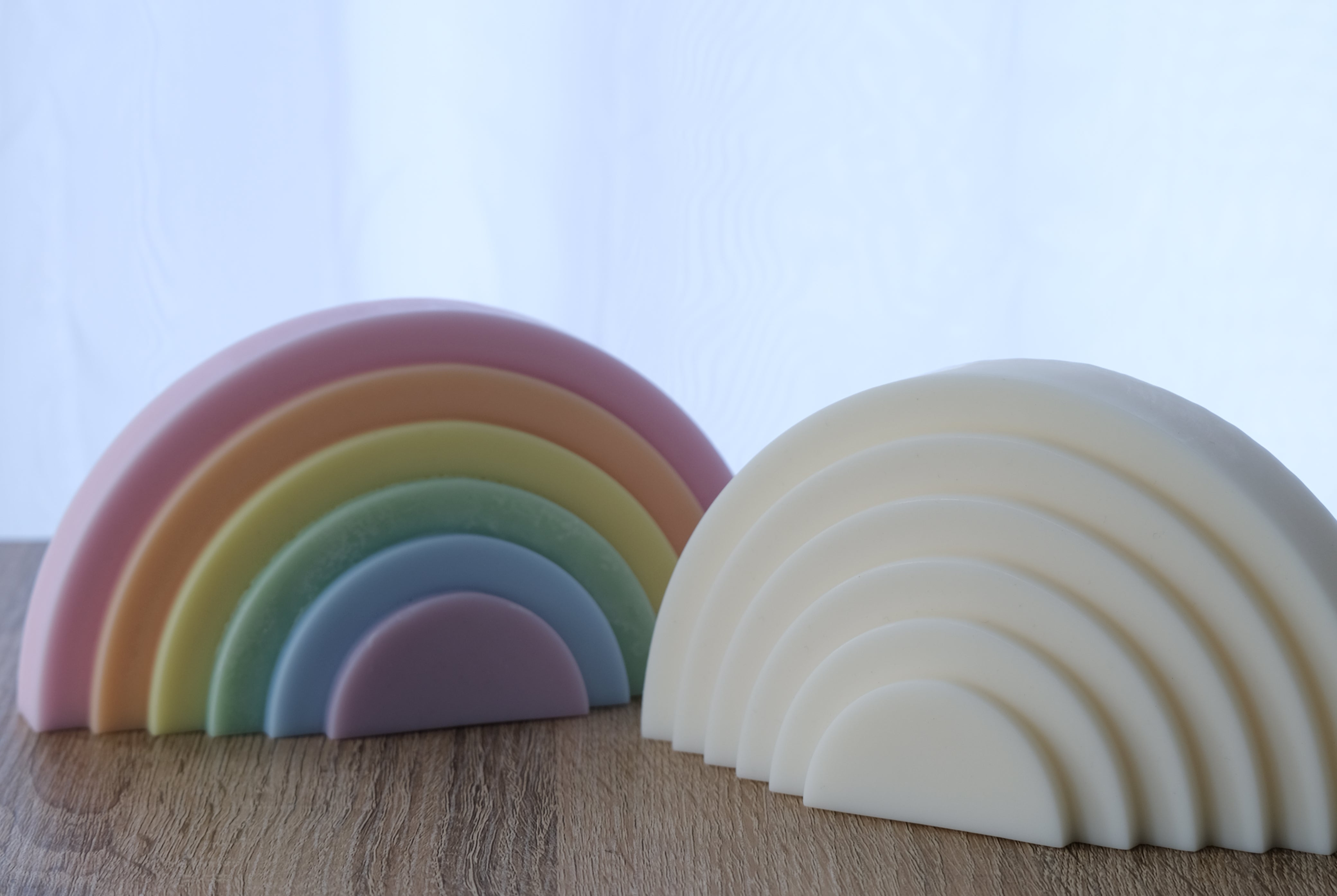 Tiered Rainbow Candle Mould 3 - Silicone Mould, Mold for DIY Candles. Created using candle making kit with cotton candle wicks and candle colour chips. Using soy wax for pillar candles. Sold by Myka Candles Moulds Australia