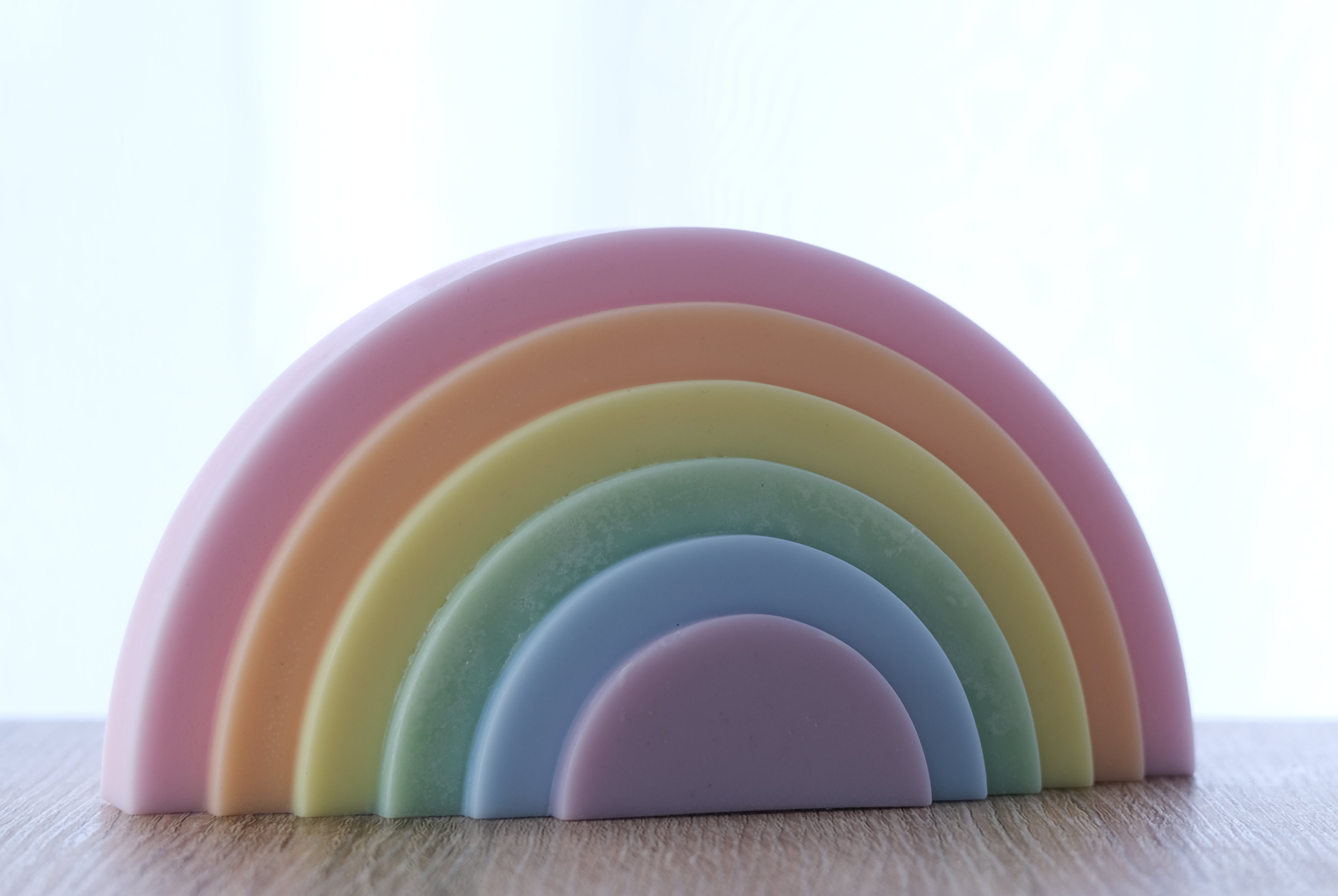 Tiered Rainbow Candle Mould 1 - Silicone Mould, Mold for DIY Candles. Created using candle making kit with cotton candle wicks and candle colour chips. Using soy wax for pillar candles. Sold by Myka Candles Moulds Australia