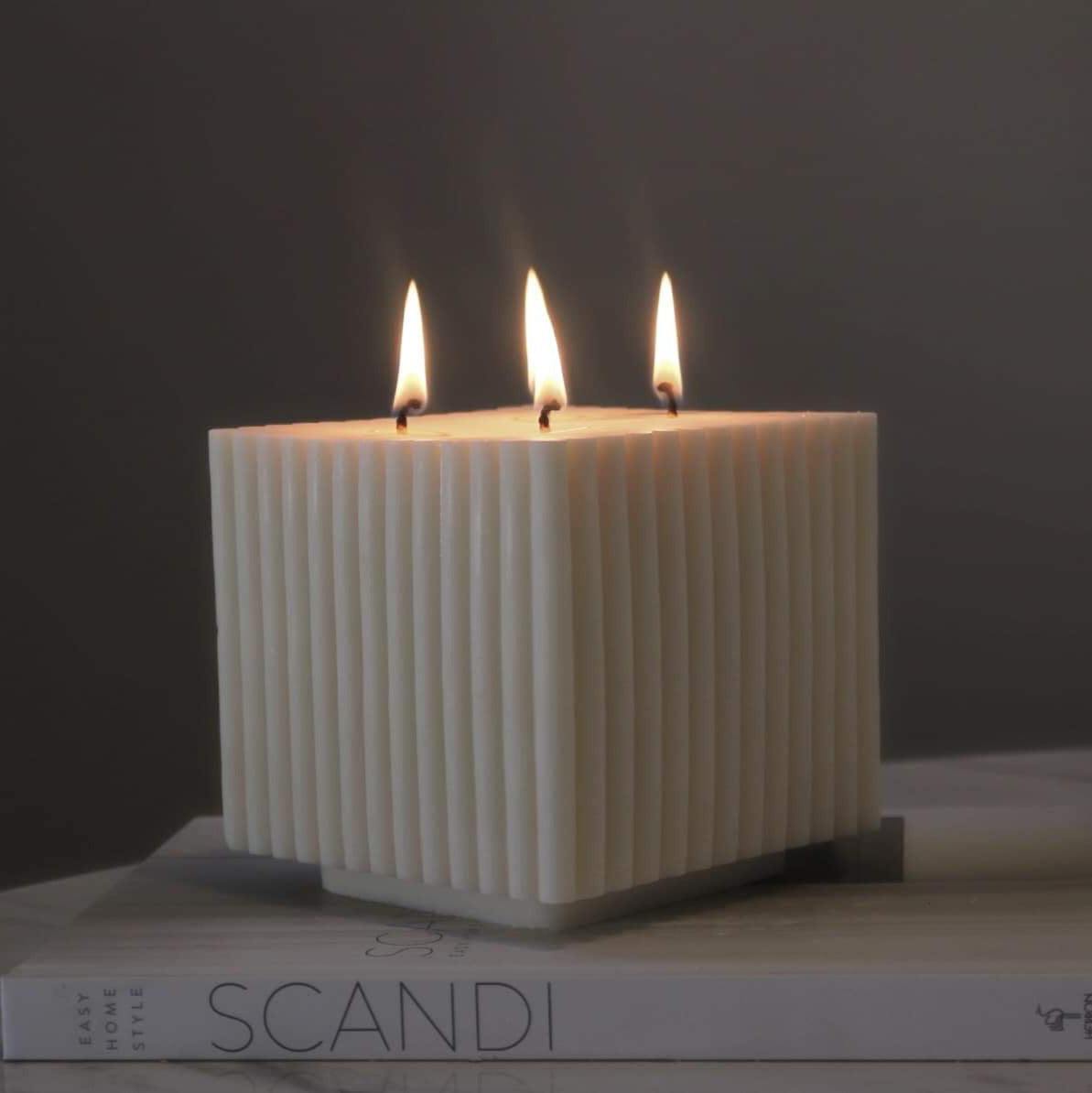 Ribbed Cube Candle Mould 0 - Silicone Mould, Mold for DIY Candles. Created using candle making kit with cotton candle wicks and candle colour chips. Using soy wax for pillar candles. Sold by Myka Candles Moulds Australia