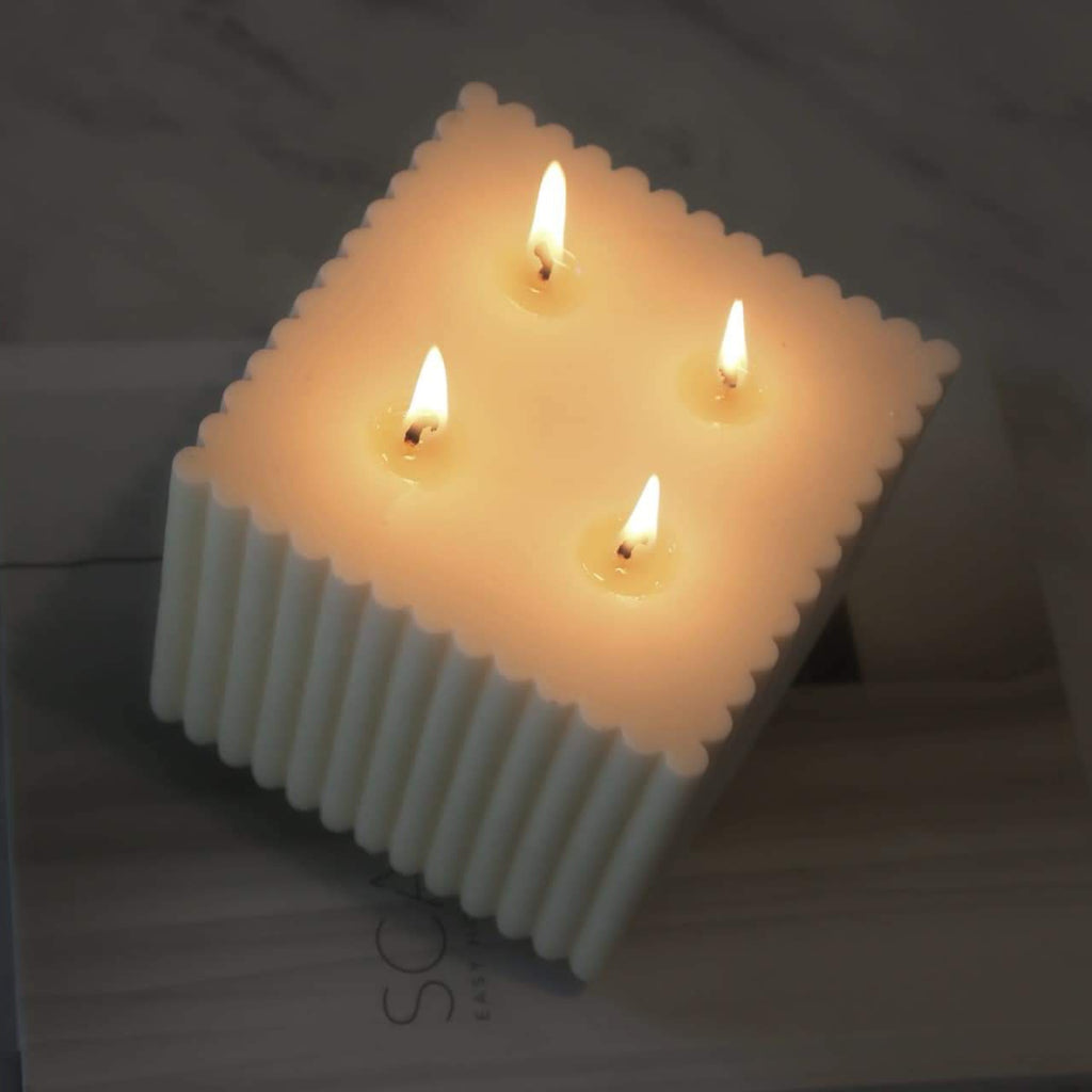 Ribbed Cube Candle Mould 1 - Silicone Mould, Mold for DIY Candles. Created using candle making kit with cotton candle wicks and candle colour chips. Using soy wax for pillar candles. Sold by Myka Candles Moulds Australia