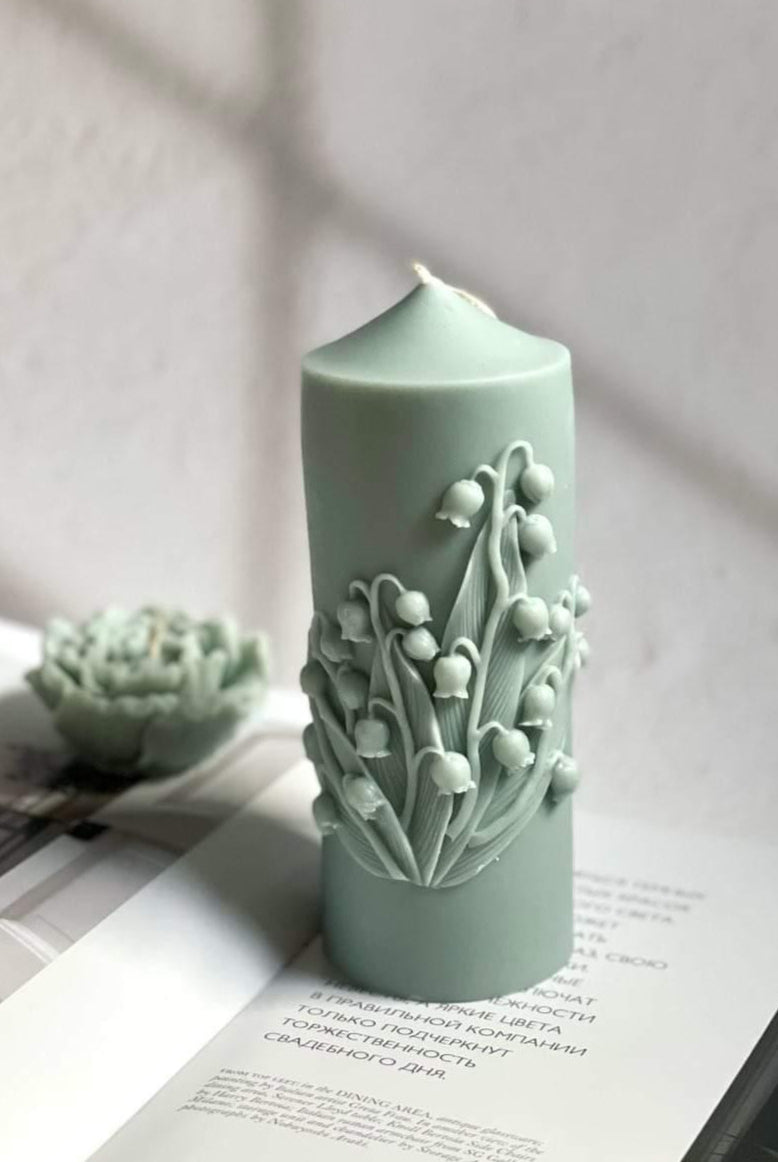 Lily of the Valley Candle Mould 0 - Silicone Mould, Mold for DIY Candles. Created using candle making kit with cotton candle wicks and candle colour chips. Using soy wax for pillar candles. Sold by Myka Candles Moulds Australia