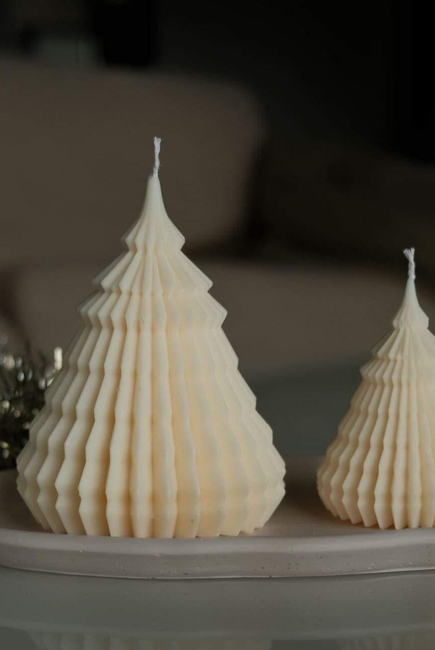 Origami Christmas Tree Candle Moulds 0 - Silicone Mould, Mold for DIY Candles. Created using candle making kit with cotton candle wicks and candle colour chips. Using soy wax for pillar candles. Sold by Myka Candles Moulds Australia