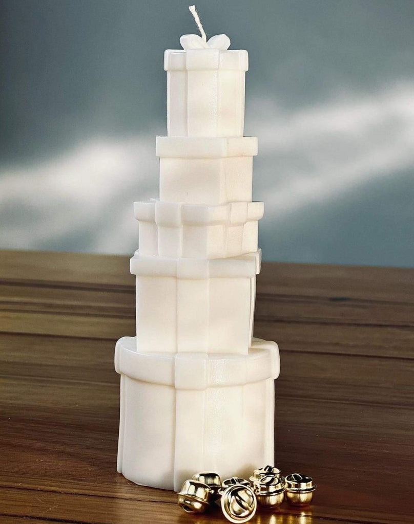 Gift Stack Candle Mould 1 - Silicone Mould, Mold for DIY Candles. Created using candle making kit with cotton candle wicks and candle colour chips. Using soy wax for pillar candles. Sold by Myka Candles Moulds Australia
