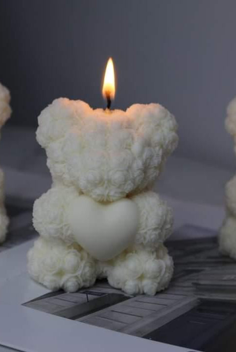 Valentine's Bear Candle Moulds 0 - Silicone Mould, Mold for DIY Candles. Created using candle making kit with cotton candle wicks and candle colour chips. Using soy wax for pillar candles. Sold by Myka Candles Moulds Australia