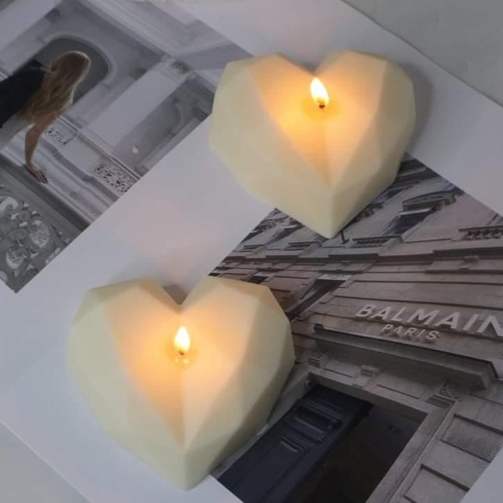 Diamond Heart Candle Moulds 0 - Silicone Mould, Mold for DIY Candles. Created using candle making kit with cotton candle wicks and candle colour chips. Using soy wax for pillar candles. Sold by Myka Candles Moulds Australia