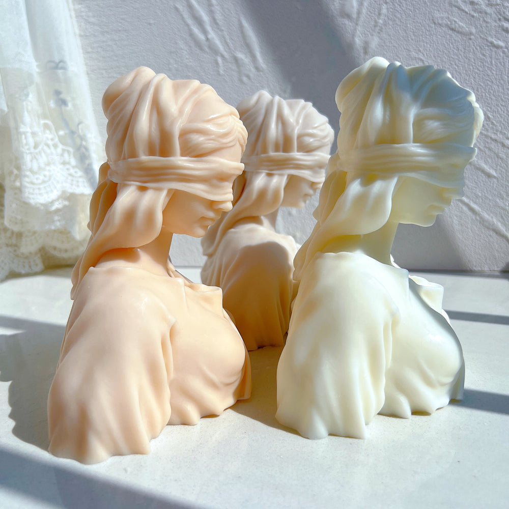 A detailed Lady Justice Candle Mould silicone candle mould by MYKA Candles and Moulds, perfect for candle making, soap moulds, and resin moulds.