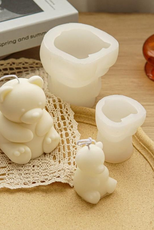 Bear Candle Mould 3 - Silicone Mould, Mold for DIY Candles. Created using candle making kit with cotton candle wicks and candle colour chips. Using soy wax for pillar candles. Sold by Myka Candles Moulds Australia