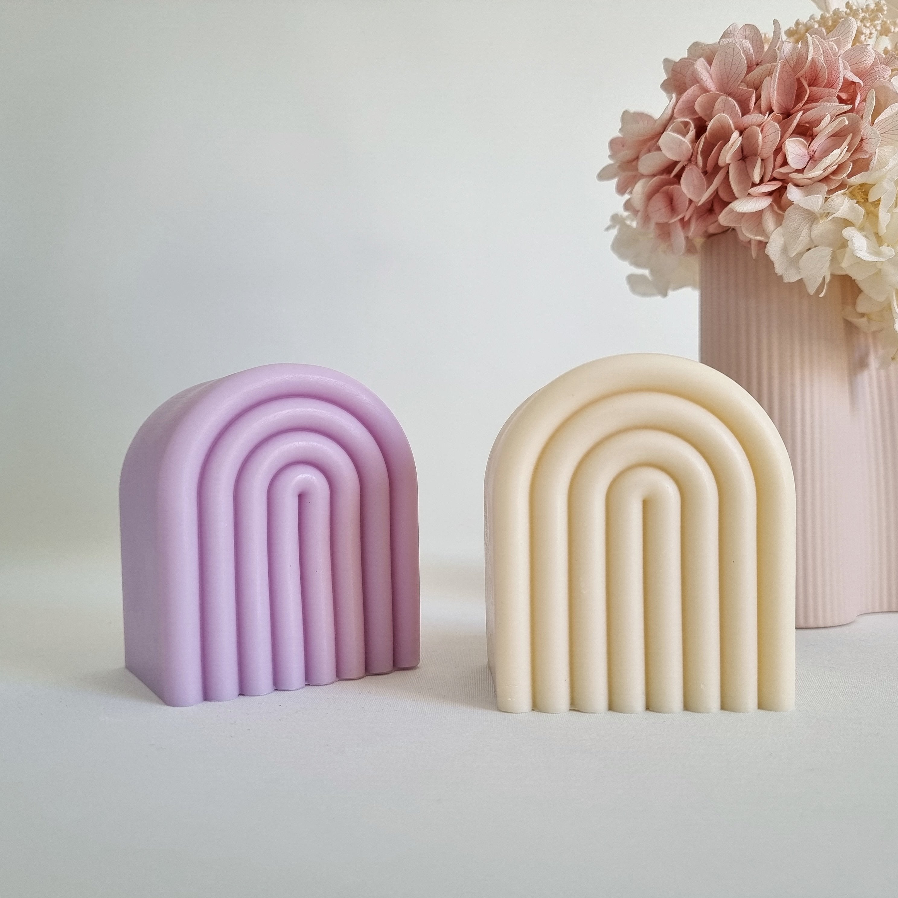 Rainbow Candle Mould 1 - Silicone Mould, Mold for DIY Candles. Created using candle making kit with cotton candle wicks and candle colour chips. Using soy wax for pillar candles. Sold by Myka Candles Moulds Australia