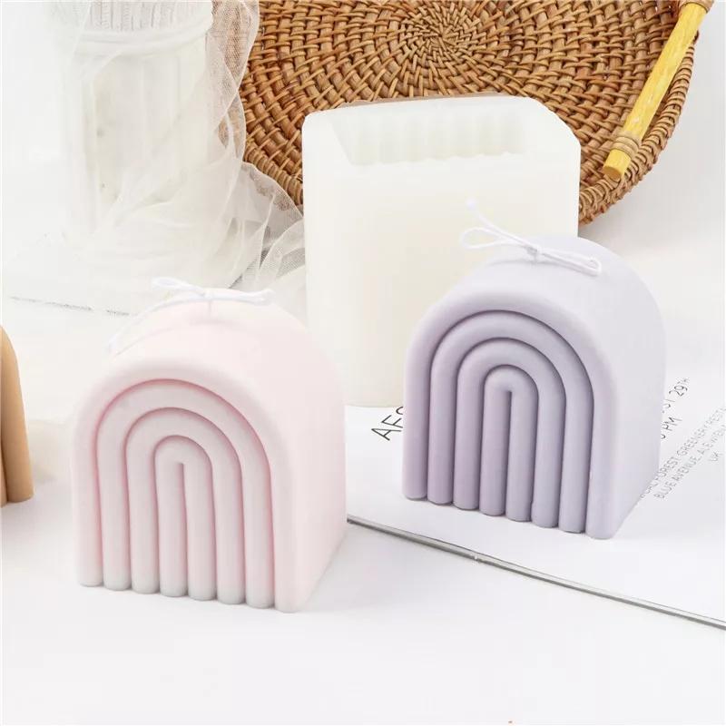 Rainbow Candle Mould 5 - Silicone Mould, Mold for DIY Candles. Created using candle making kit with cotton candle wicks and candle colour chips. Using soy wax for pillar candles. Sold by Myka Candles Moulds Australia
