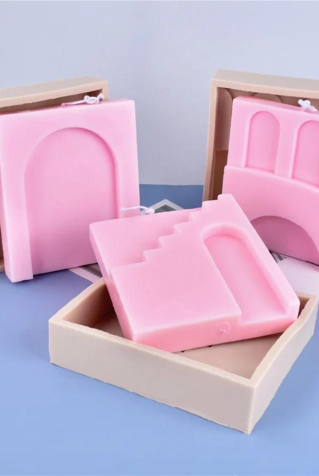 Ruins Candle Mould 2 - Silicone Mould, Mold for DIY Candles. Created using candle making kit with cotton candle wicks and candle colour chips. Using soy wax for pillar candles. Sold by Myka Candles Moulds Australia
