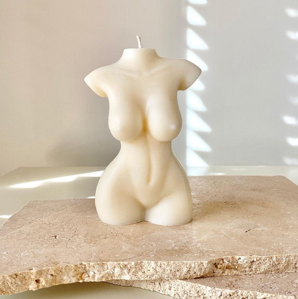 Curvy Female Body Candle Mould (L) - 16cm 0 - Silicone Mould, Mold for DIY Candles. Created using candle making kit with cotton candle wicks and candle colour chips. Using soy wax for pillar candles. Sold by Myka Candles Moulds Australia