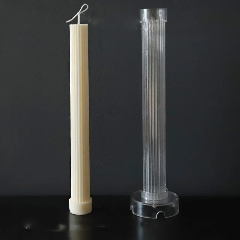 Base Ribbed Pillar Candle Mould 3 - Silicone Mould, Mold for DIY Candles. Created using candle making kit with cotton candle wicks and candle colour chips. Using soy wax for pillar candles. Sold by Myka Candles Moulds Australia