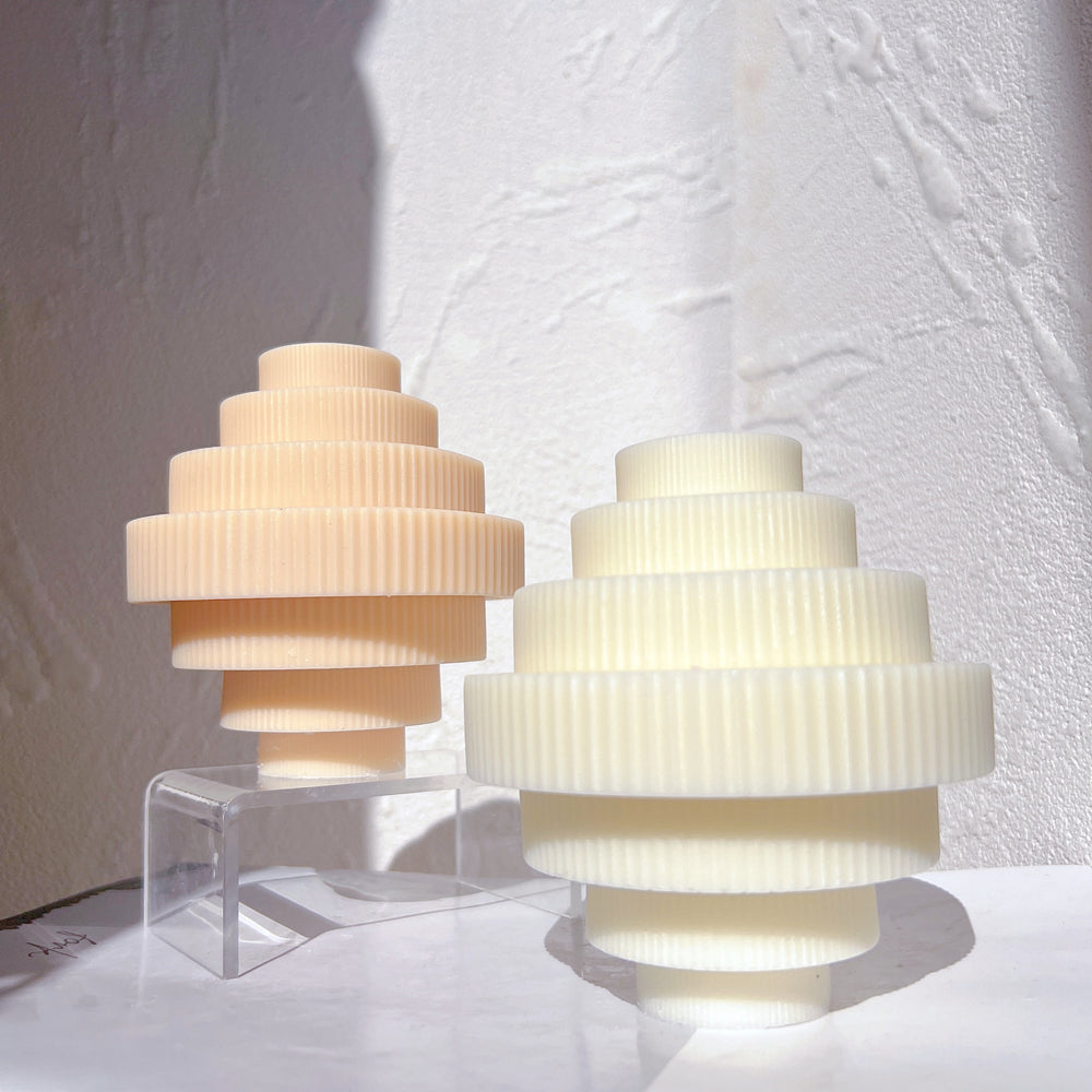 An intricate Ribbed Chandelier Candle Mould silicone candle mold by MYKA Candles and Moulds, designed for aesthetic candles and resin moulds.