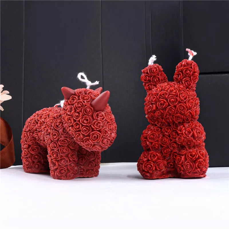 A premium Rose Bunny Candle Mould silicone candle mold by MYKA Candles and Moulds, a versatile tool for soap, resin, and cake mould crafting.