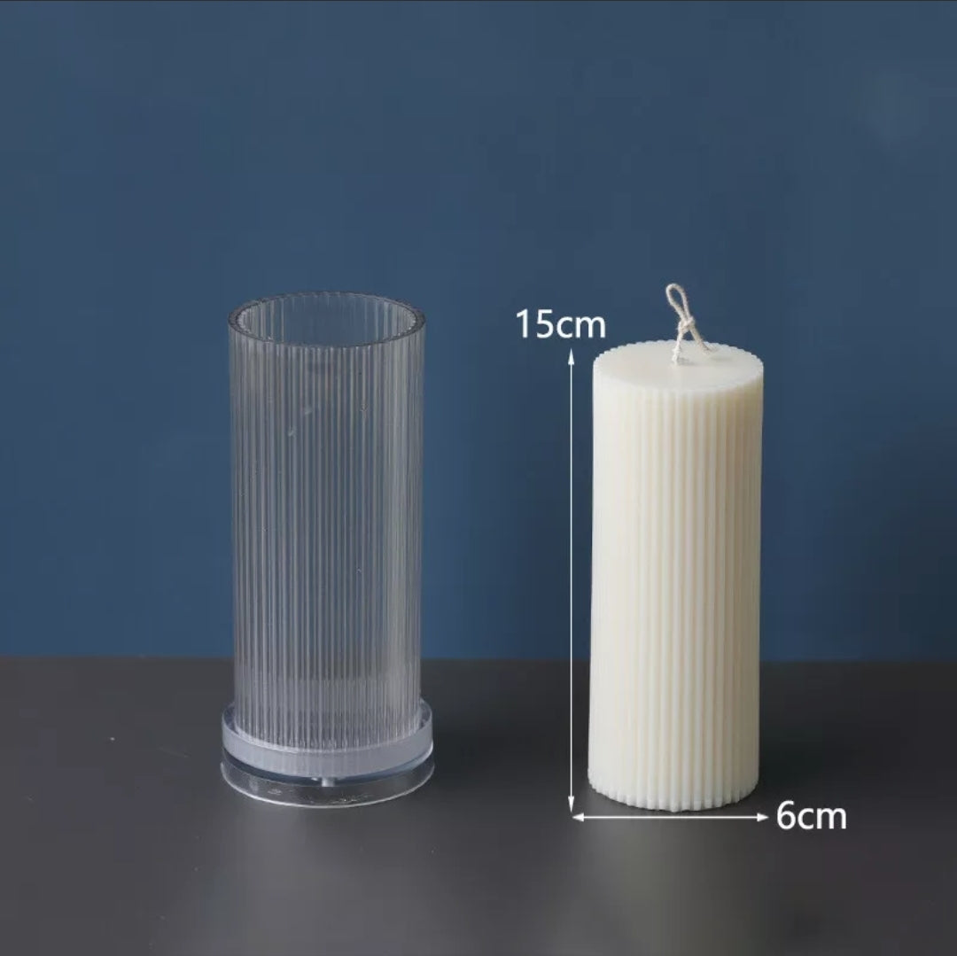 Ribbed Pillar Candle Moulds 2 - Silicone Mould, Mold for DIY Candles. Created using candle making kit with cotton candle wicks and candle colour chips. Using soy wax for pillar candles. Sold by Myka Candles Moulds Australia