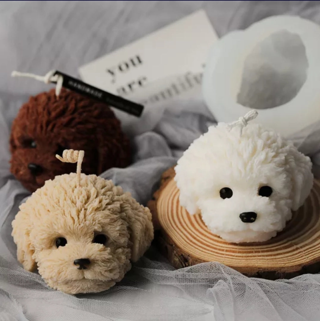 Dog Head Candle Mould 0 - Silicone Mould, Mold for DIY Candles. Created using candle making kit with cotton candle wicks and candle colour chips. Using soy wax for pillar candles. Sold by Myka Candles Moulds Australia