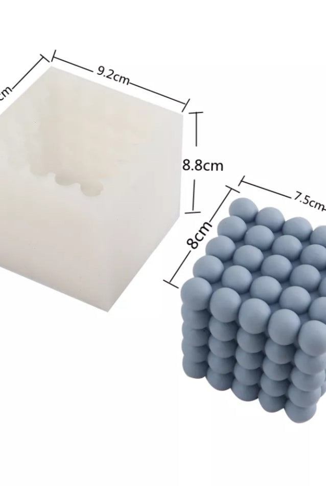 Bubble Cube Candle Mould (M) 2 - Silicone Mould, Mold for DIY Candles. Created using candle making kit with cotton candle wicks and candle colour chips. Using soy wax for pillar candles. Sold by Myka Candles Moulds Australia