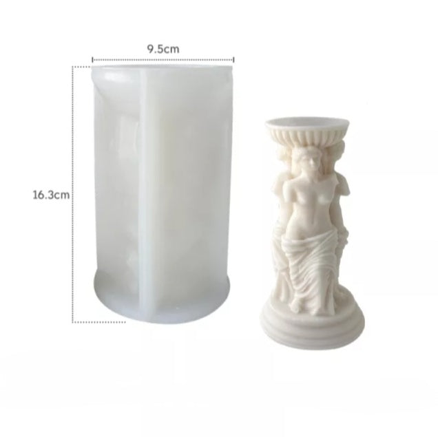 Trio Goddess Pillar Candle Mould 1 - Silicone Mould, Mold for DIY Candles. Created using candle making kit with cotton candle wicks and candle colour chips. Using soy wax for pillar candles. Sold by Myka Candles Moulds Australia