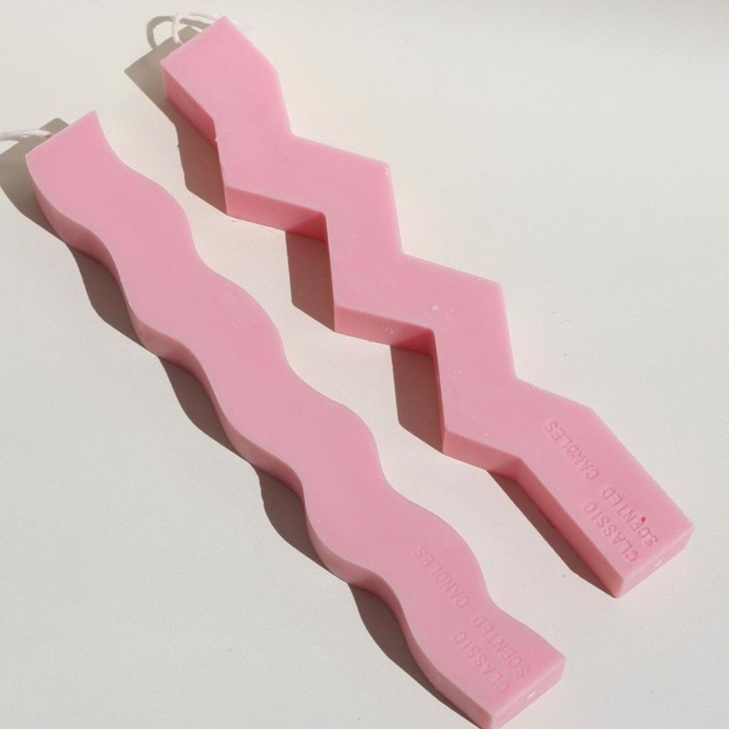 Zigzag & Wavy Candle Mould 0 - Silicone Mould, Mold for DIY Candles. Created using candle making kit with cotton candle wicks and candle colour chips. Using soy wax for pillar candles. Sold by Myka Candles Moulds Australia